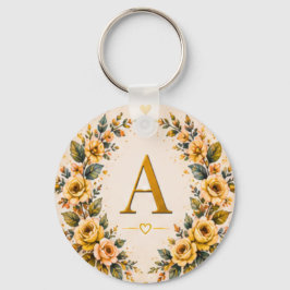 Blommig Monogram Personlig Nyckelring