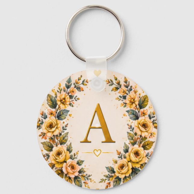 Blommig Monogram Personlig Nyckelring (Framsida)