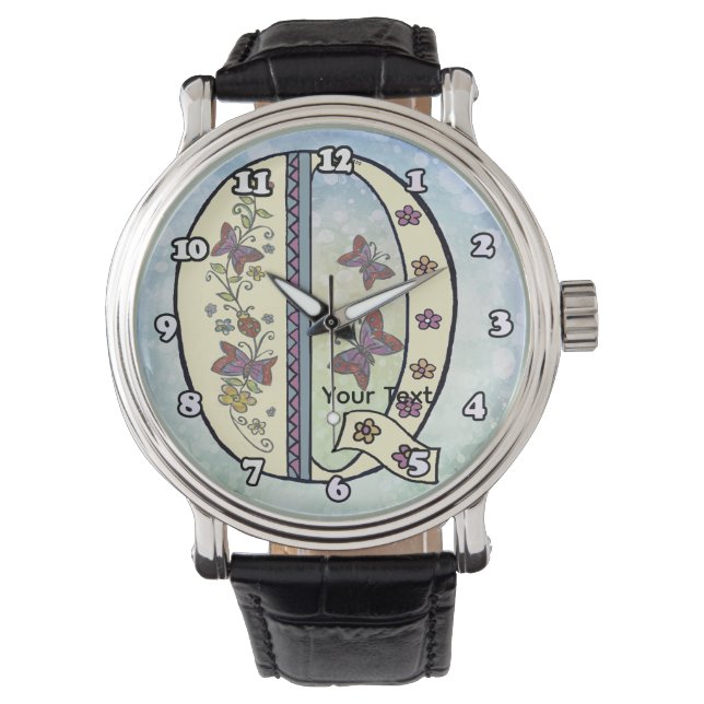 blommig Monogram Q Armbandsur (Framsida)