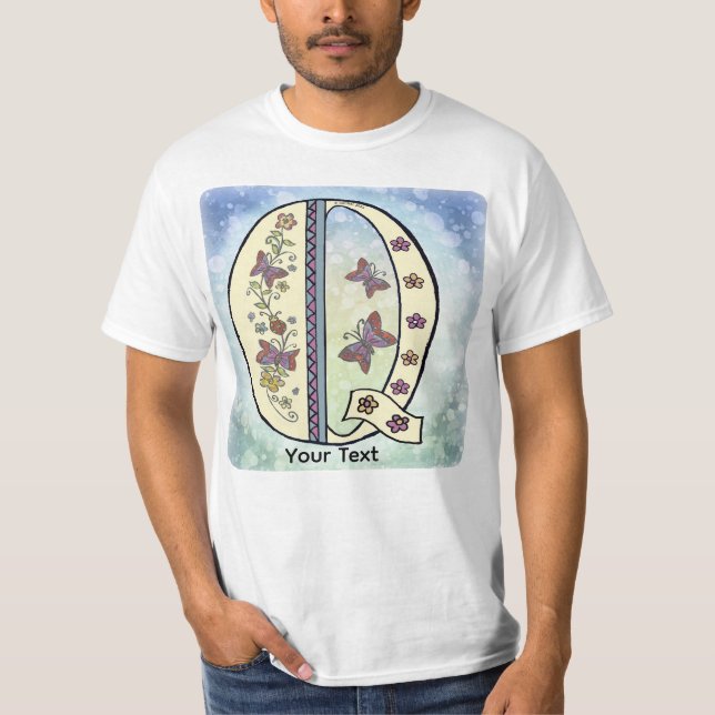 blommig Monogram Q t-shirt (Framsida)