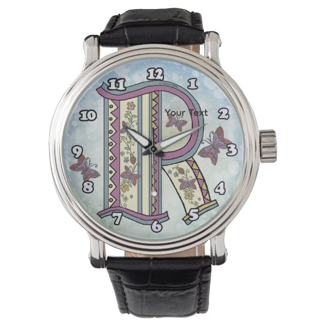 blommig Monogram R Armbandsur (Framsida)