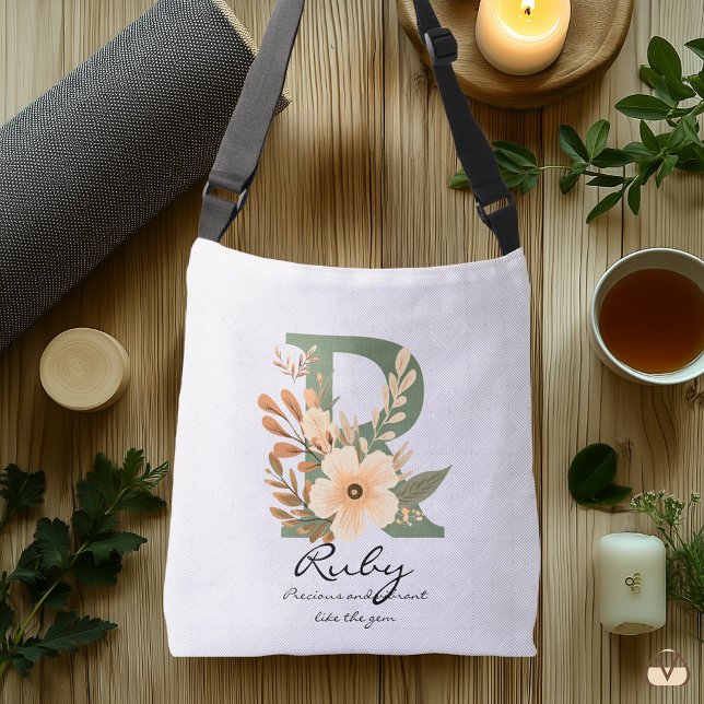 Blommig monogram R – Elegant botanisk initial Axelväska (Skapare uppladdad)