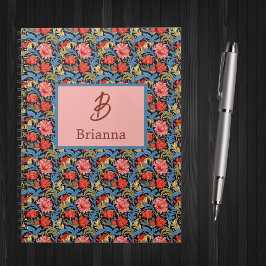 Blommig monogram rosa blå William Morris-stil Anteckningsbok