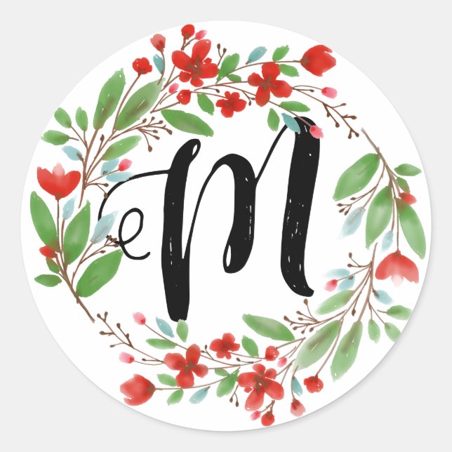 Blommig monogram runt klistermärke (Framsida)
