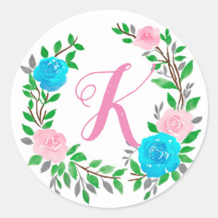 Blommig monogram runt klistermärke
