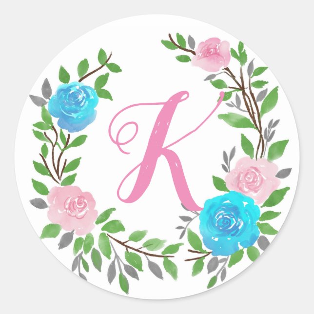 Blommig monogram runt klistermärke (Framsida)