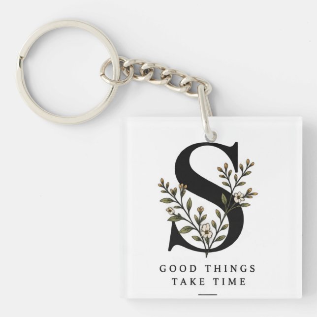 Blommig Monogram S Coaster - Bra saker tar tid  (Framsidan)