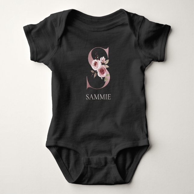 Blommig monogram S Namn  T Shirt (Framsida)