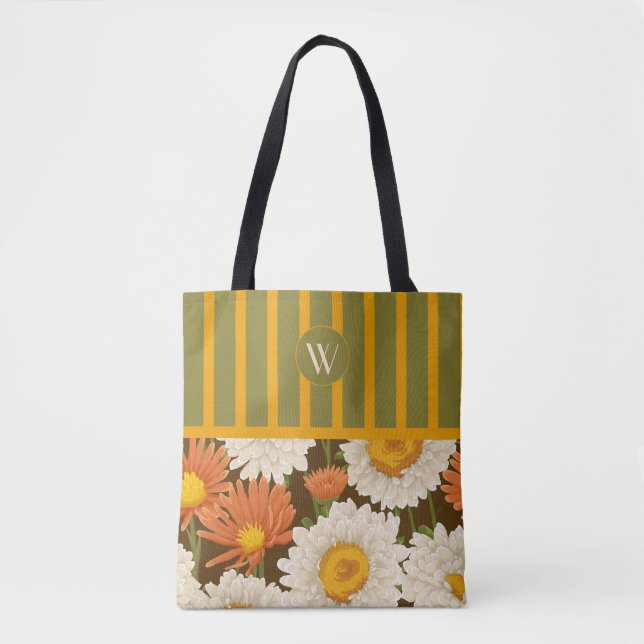 Blommig monogram totpåse tygkasse (Framsida)