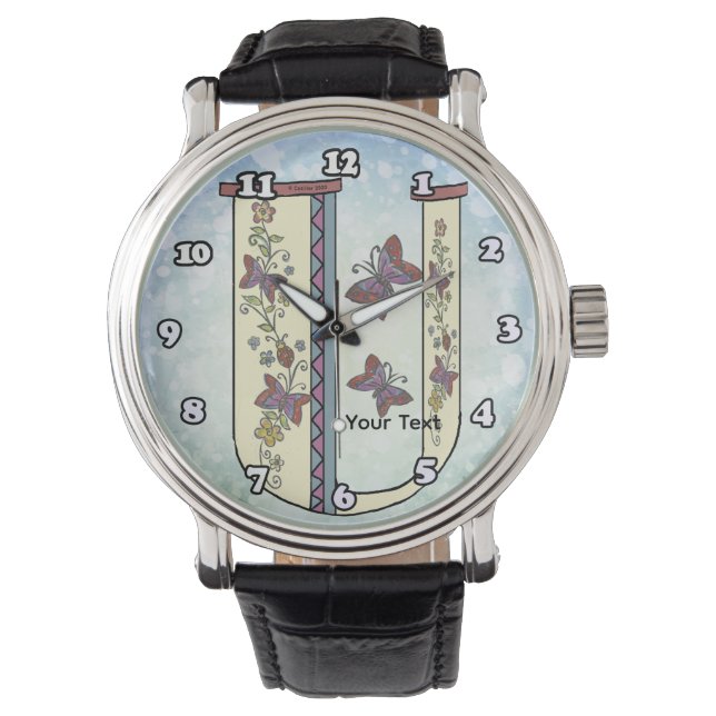 blommig Monogram U Armbandsur (Framsida)
