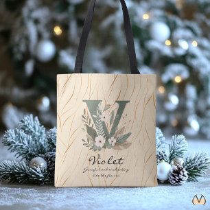 Blommig monogram V – Elegant botanisk bokstavskons Tygkasse