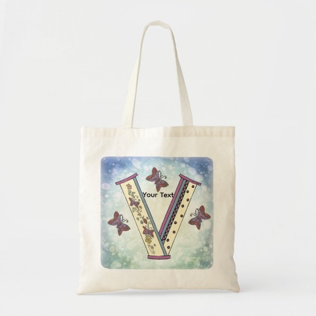 blommig Monogram V Tygkasse (Framsidan)