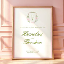 Blommig monogram vapen Bröllop Bakgrund Målarduk Poster
