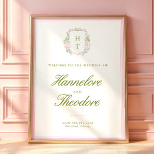 Blommig monogram vapen Bröllop Bakgrund Målarduk Poster