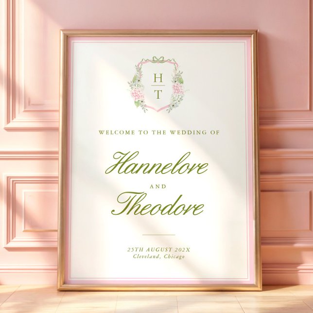Blommig monogram vapen Bröllop Bakgrund Målarduk Poster (Skapare uppladdad)