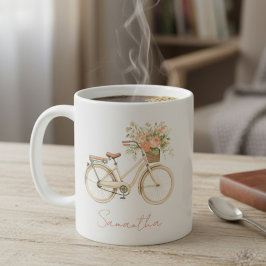 Blommig monogram vintagecykel kaffemugg