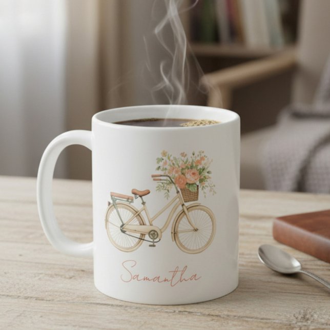 Blommig monogram vintagecykel kaffemugg (Skapare uppladdad)