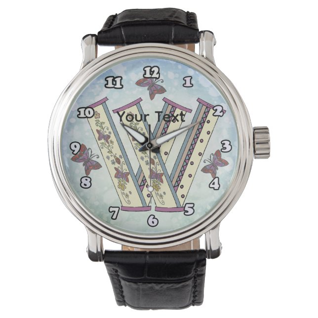 blommig Monogram W Armbandsur (Framsida)