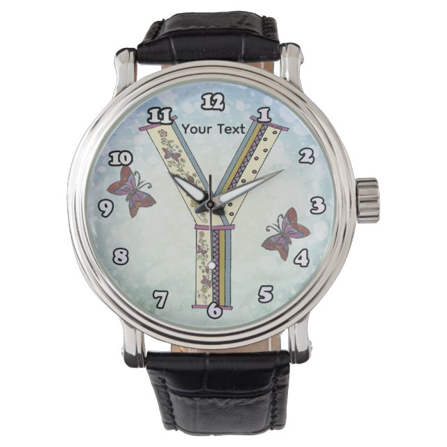 blommig Monogram Y Armbandsur (Framsida)