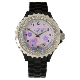 Blommig monogramklocka | Blå vildblommor med rhins Armbandsur