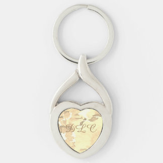 Blommig monogrammerad blomstervattenfärgnyckelring twisted heart silverfärgad nyckelring