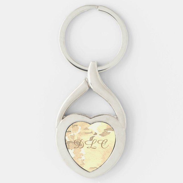 Blommig monogrammerad blomstervattenfärgnyckelring twisted heart silverfärgad nyckelring (Framsidan)