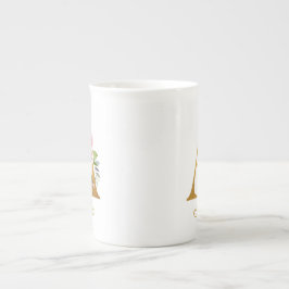 Blommig monogramnamn initial botanisk anpassad benporslin mugg