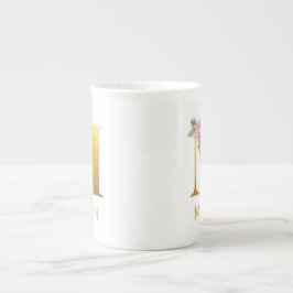 Blommig monogramnamn initial botanisk personlig benporslin mugg
