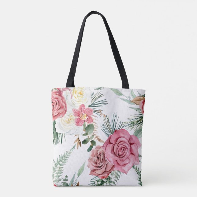 Blommig Mönster Shoppingväska Tygkasse (Baksida)