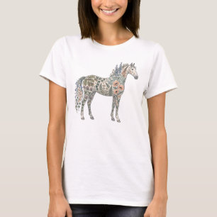 Blommig Mörk Botanisk Häst T Shirt