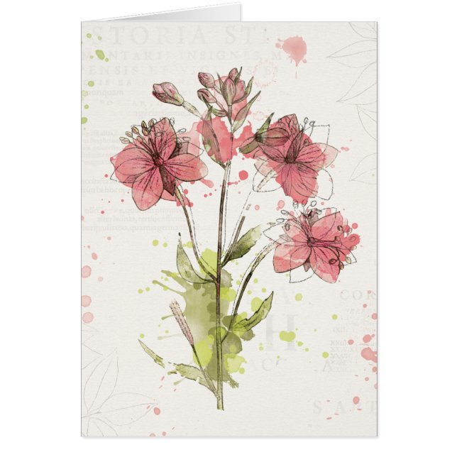 Blommig Mörk Rosa Stänk Hälsningskort (Framsidan)