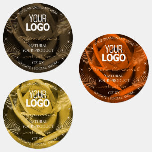 Blommig Mörkbrun Orange Gul Produktetikett Logotyp Klistermärke