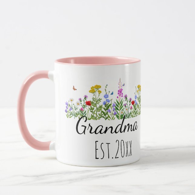 Blommig Mormor Bebis Annonseringspresenter Est 202 Mugg (Vänster)