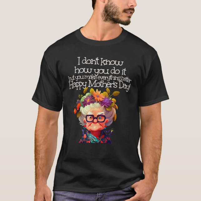 blommig Mormor för Glad mors dag T Shirt (Framsida)