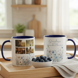 Blommig Mormor Fotokollage – Present till Henne Mugg