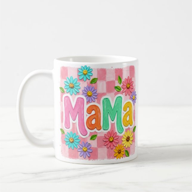 blommig mormug, söt mormug, rosa blomkruksmug kaffemugg (Vänster)