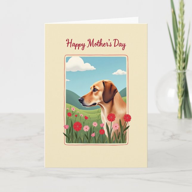 Blommig Morsdag Hund Scen Kort (Framsida)