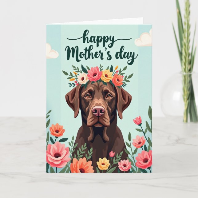 Blommig Morsdags Hund Porträttkort Kort (Framsida)