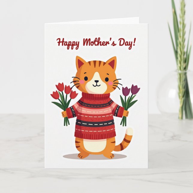 Blommig Morsdags Kattkort Kort (Framsida)