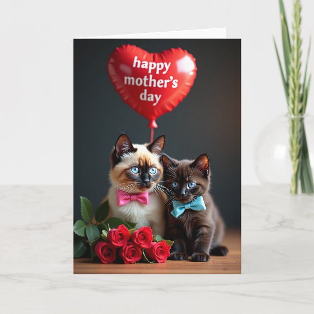 Blommig Morsdags Kitten-kort Kort (Framsida)
