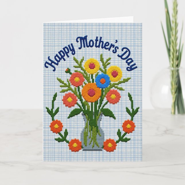 Blommig Morsdags Pixelkort Kort (Framsida)