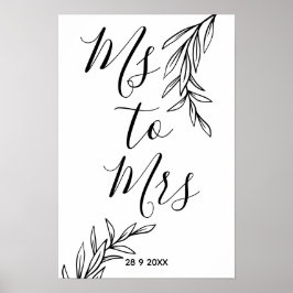 Blommig Ms till Mrs bröllopsfest Poster