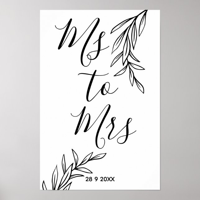 Blommig Ms till Mrs bröllopsfest Poster (Framsidan)