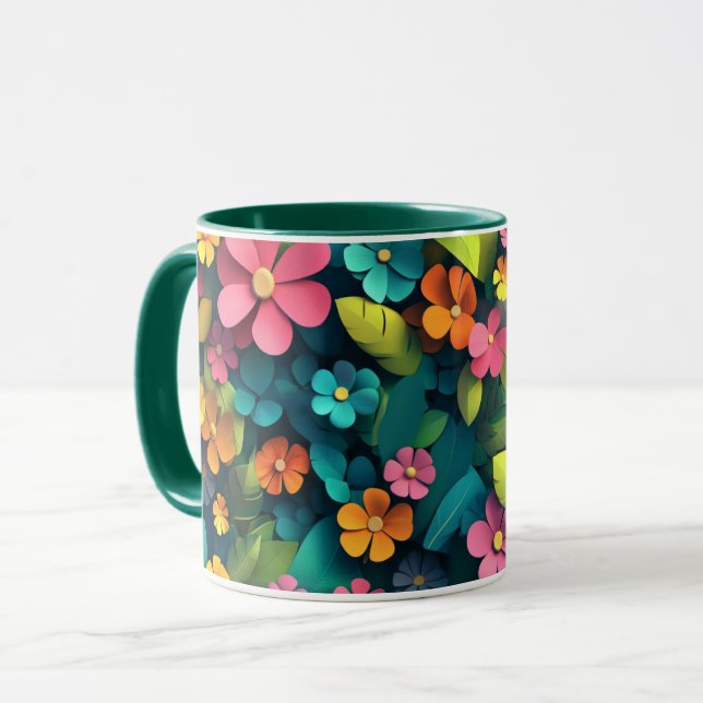 Blommig mugg med färgglada botaniska blommor, pres (Framsida vänster)
