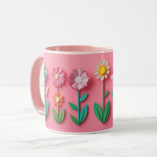 Blommig mugg med färgglada botaniska blommor, pres