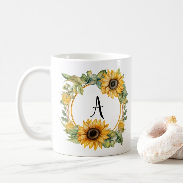 Blommig mugg Personlig monogram Anpassat namn (Med munk)