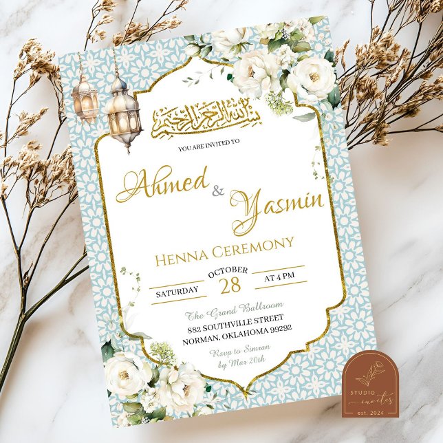 Blommig Muslim Henna Bröllop  Inbjudningar (Skapare uppladdad)