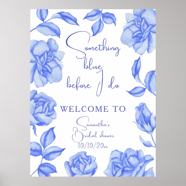 Blommig Något Blått Bröllopsdusch Välkommen Poster (Framsidan)