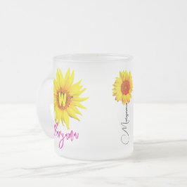 Blommig Namn & Monogram | Personlig Solros Frostad Glasmugg