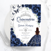 Blommig Navy Silver Quinceanera